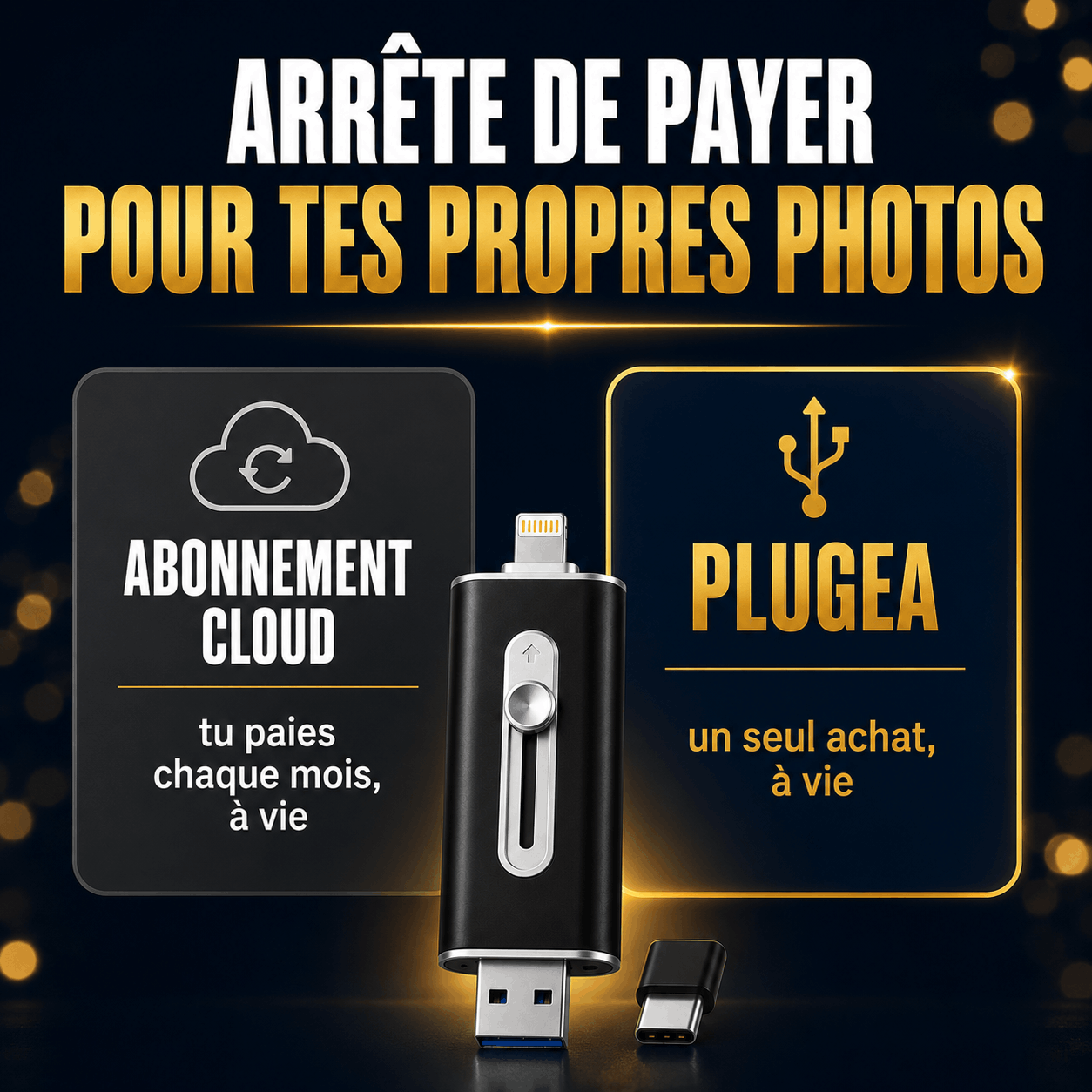 Plugea™ 1000 Go + Adaptateur - Clé de Sauvegarde 4-en-1