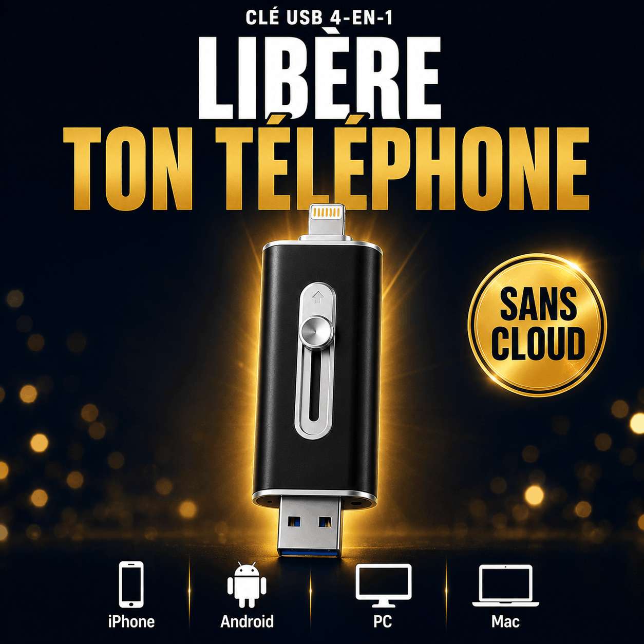 Plugea™ 1000 Go + Adaptateur - Clé de Sauvegarde 4-en-1