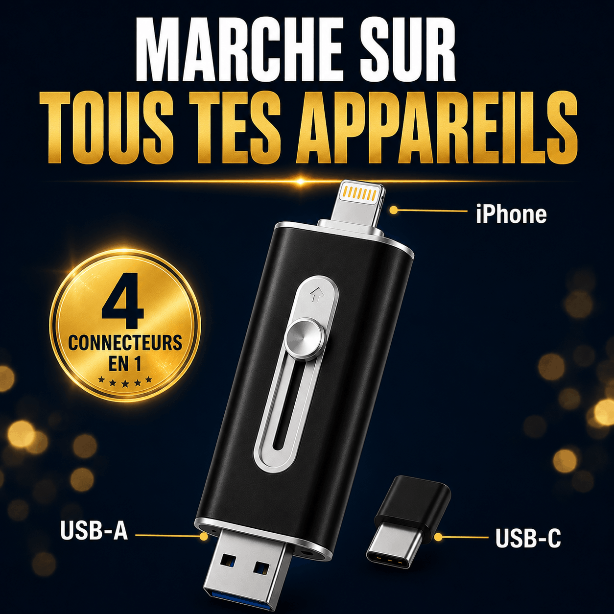 Plugea™ 1000 Go + Adaptateur - Clé de Sauvegarde 4-en-1