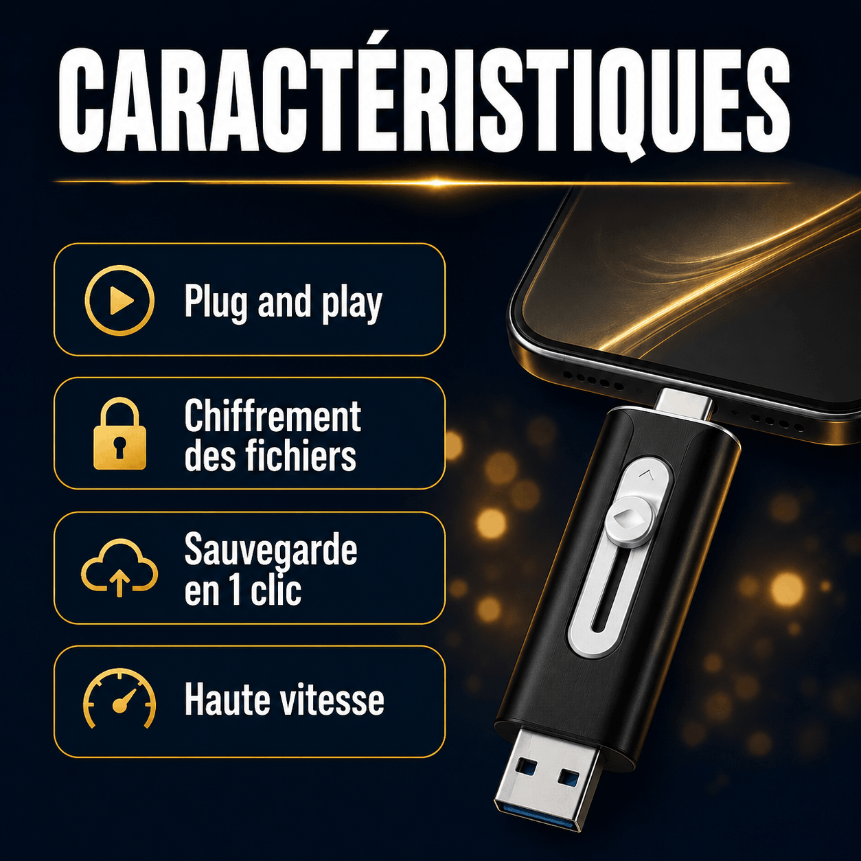 Plugea™ 1000 Go + Adaptateur - Clé de Sauvegarde 4-en-1