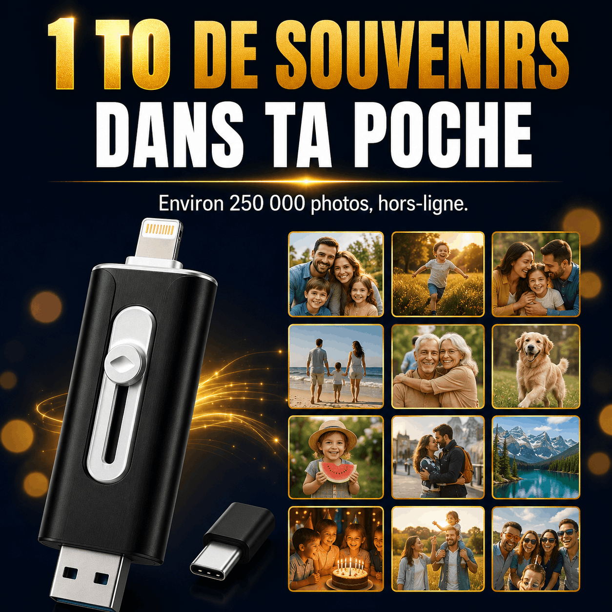 Plugea™ 1000 Go + Adaptateur - Clé de Sauvegarde 4-en-1