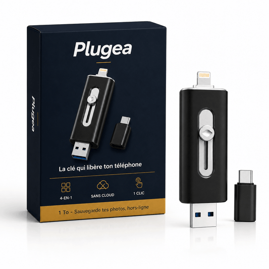 Plugea™ 1000 Go + Adaptateur - Clé de Sauvegarde 4-en-1