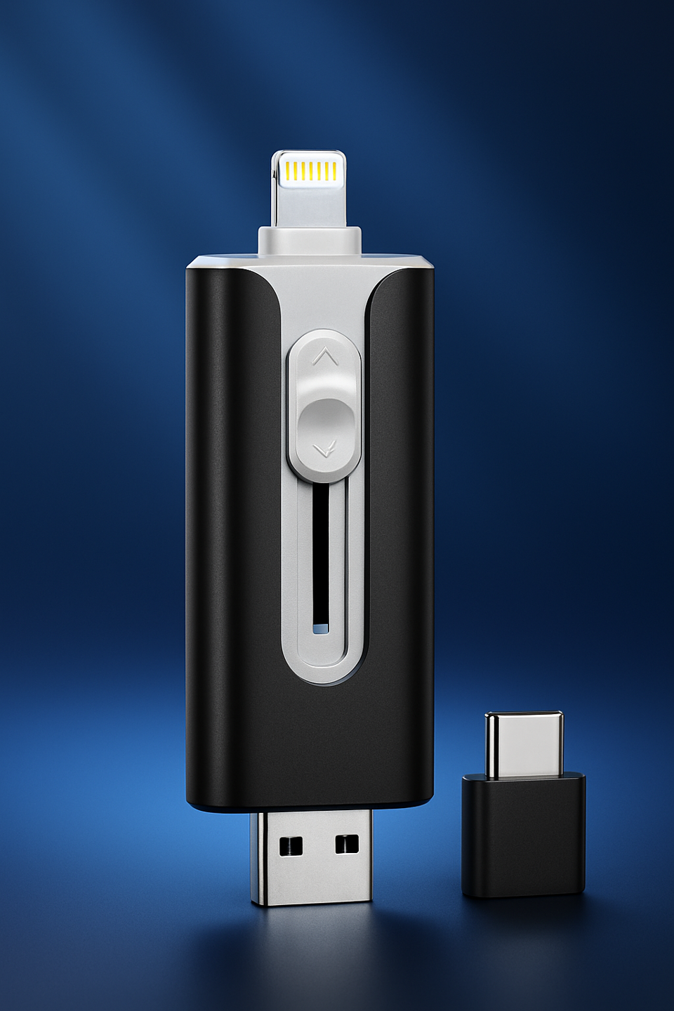 4 connecteurs : Lightning, micro-USB, USB-A, adaptateur USB-C