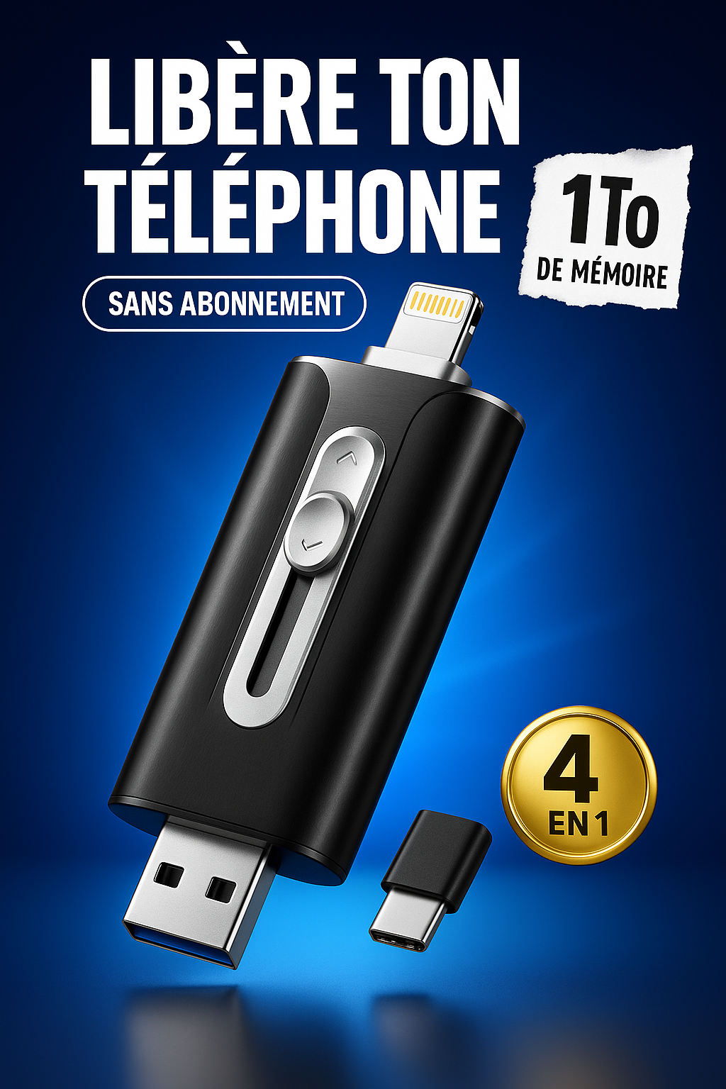 Plugea™ 1000 Go + Adaptateur - Clé de Sauvegarde 4-en-1