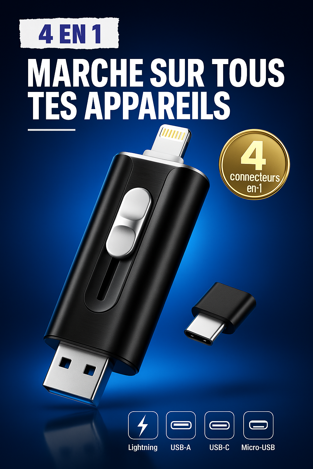 Plugea™ 1000 Go + Adaptateur - Clé de Sauvegarde 4-en-1