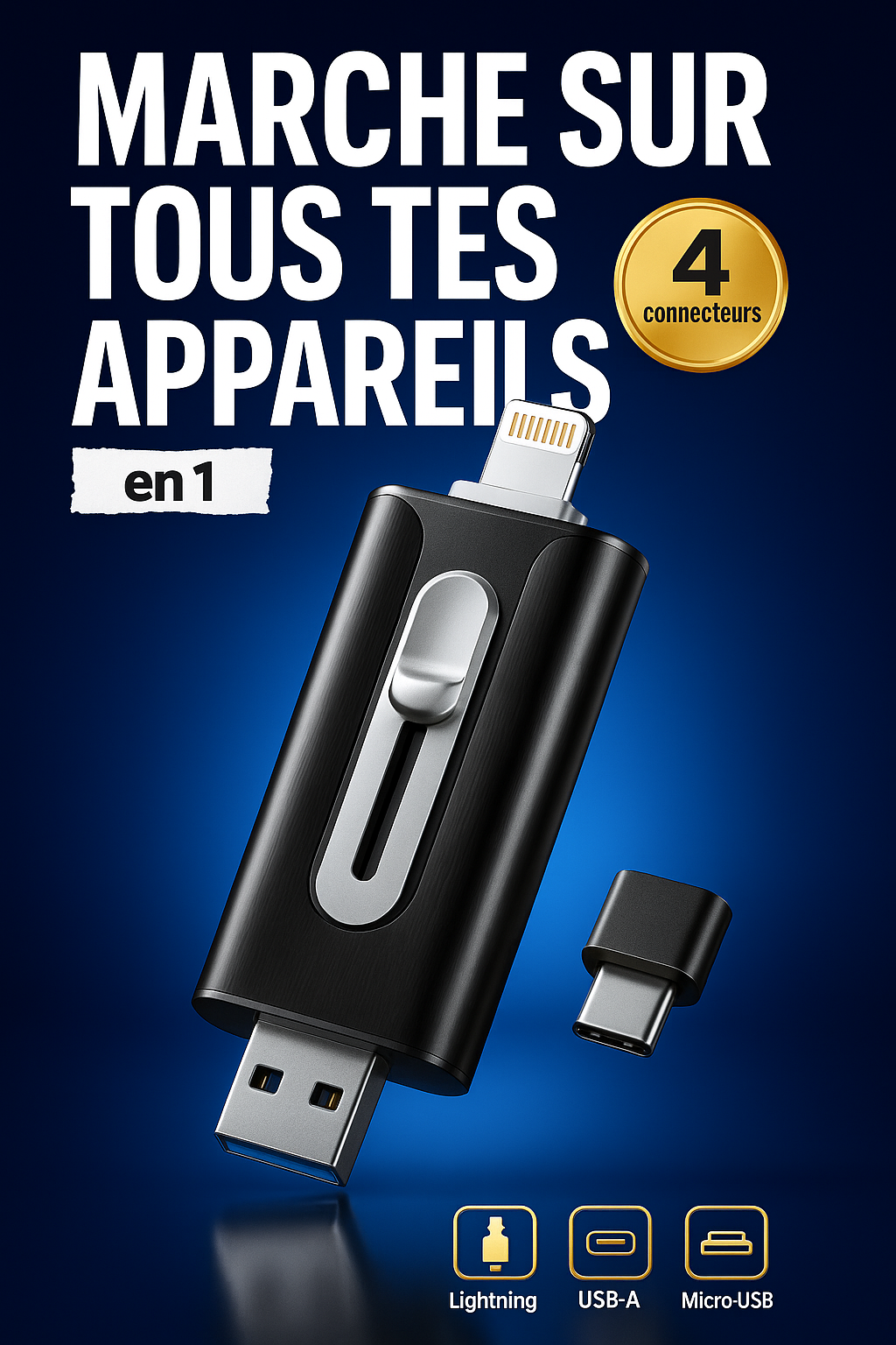 Plugea™ 1000 Go + Adaptateur - Clé de Sauvegarde 4-en-1